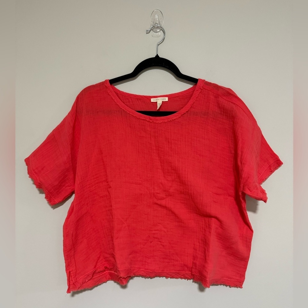 Eileen Fisher Watermelon Gauze Short-Sleeve Box Top